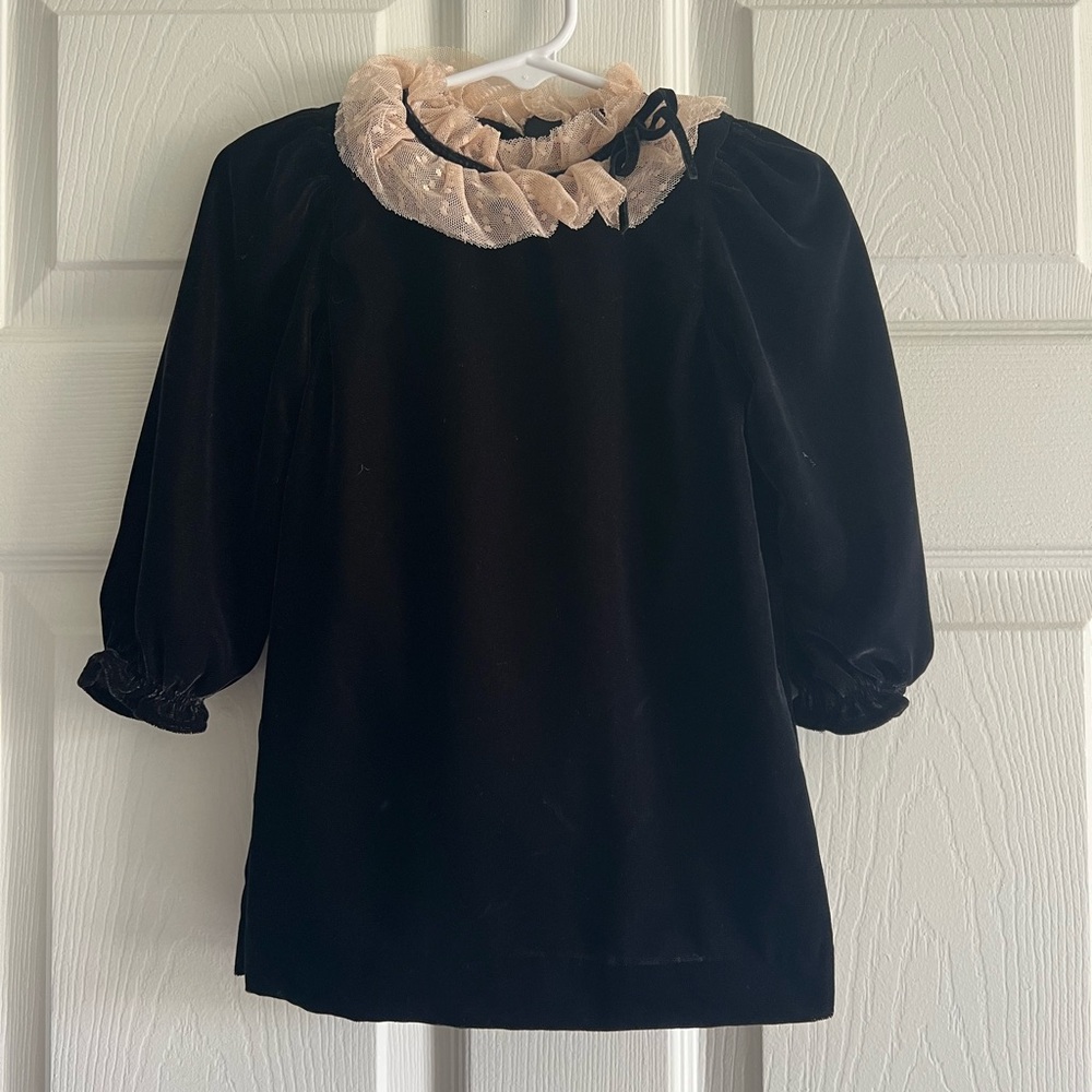 Janie and Jack Black Velvet Dress with Cream Lace Ruffle Collar and Diaper Cover